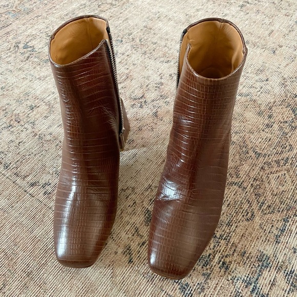 LOQ Brown Croc-Embossed Ankle Boots - Picture 2 of 10